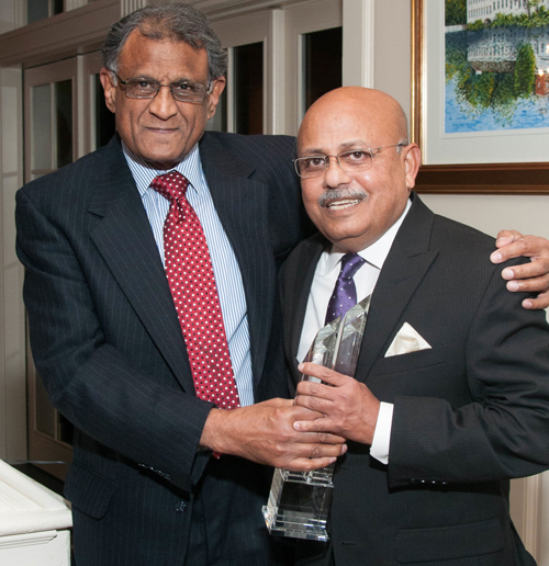 Ehsanur Rahman, M.D., a member of Christiana Care's Department of Medicine, Cardiology Division, for 33 years, received the 14th Annual Christiana Care Medical-Dental Staff Commendation for Excellence, presented by his longtime friend and colleague, Anand Panwalker, M.D.