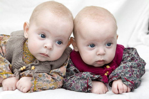 stock photo of twin baby girls