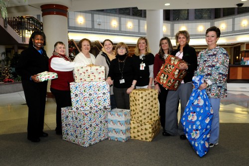 Christiana Care employees with gifts for Ministry of Caring.