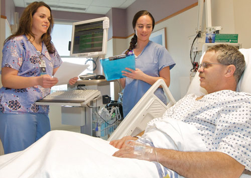 nurses doing bedside shift report