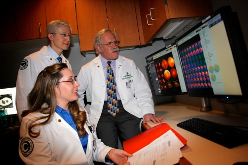 Hung Dam, M.D., associate medical director of Nuclear Medicine, Erin C. Grady, M.D., and Timothy Manzone, M.D., chief of Nuclear Medicine, discuss advantages of new cardiac PET scanning capability at Christiana Care's Center for Heart & Vascular Health.