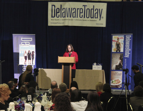 Janice Nevin, M.D., MPH, chief medical officer at Christiana Care, delivers the keynote address on leadership during Delaware Today’s annual Women in Business luncheon.