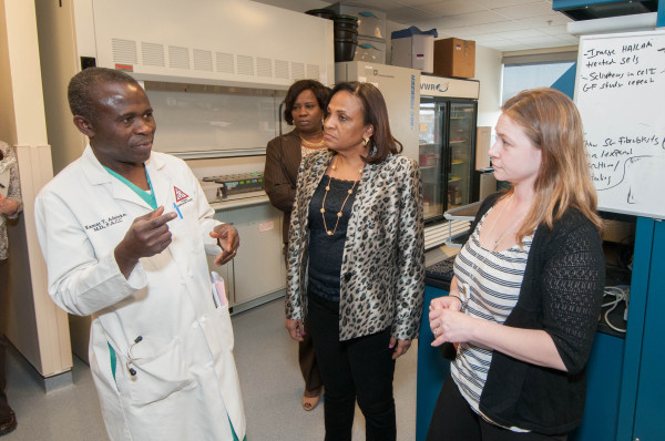 First Lady Florence Ajimobi tours the Christiana Care Center for Translational Cancer Research. 