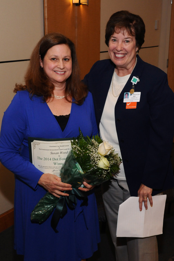 Susan Wood, RN, recipient of the 2014 Dot Fowler Award, with Dot Fowler, MSN, RNC.