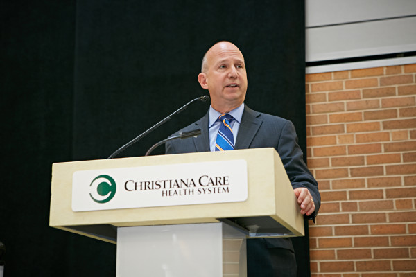Gov. Jack Markell praises Christiana Care and AstraZeneca for their collaboration and commitment to a healthy Delaware.