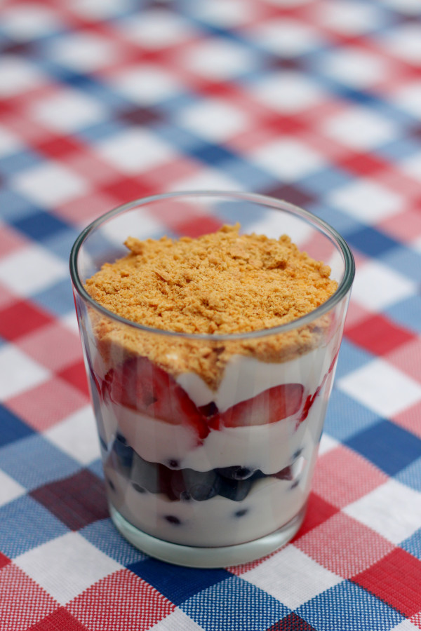 Red, white, and blue parfait, a light and delicious treat.