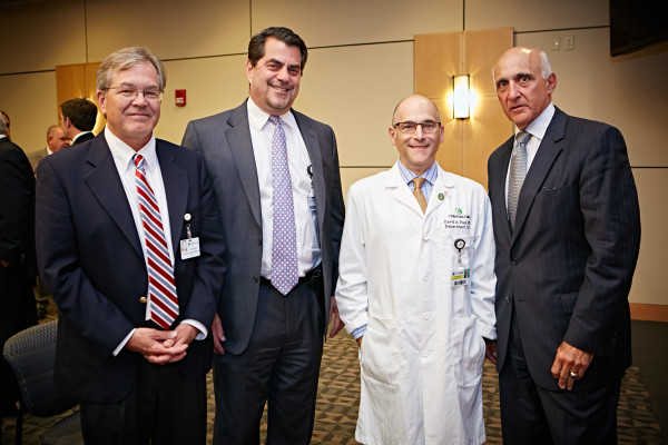 Terry L. Horton, M.D., chief of the Division of Addiction Medicine at Christiana Care, Kenneth Silverstein, M.D., chief medical officer, and David Paul, M.D., chair of Pediatrics, chat with Michael Barbieri, director of the Delaware Health and Social Services Division of Substance Abuse and Mental Health.