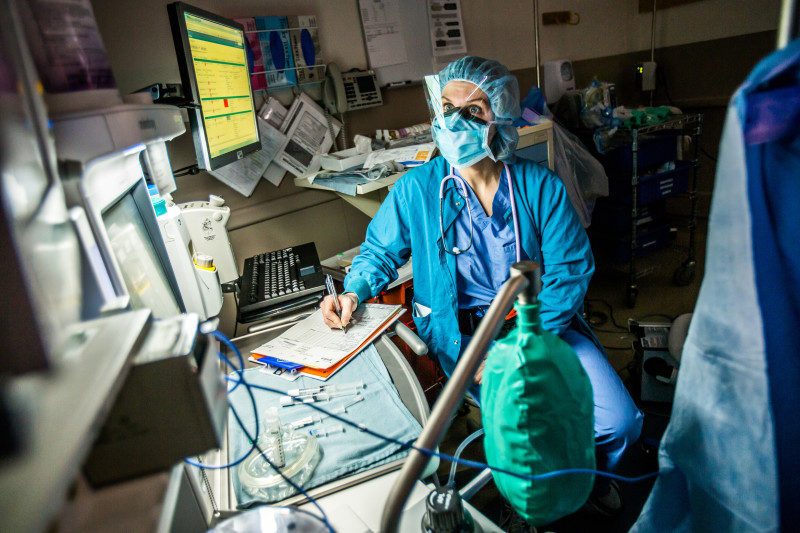 Dana Malek, CRNA, monitors a patient’s anesthesia during a surgery at Christiana Surgicenter.