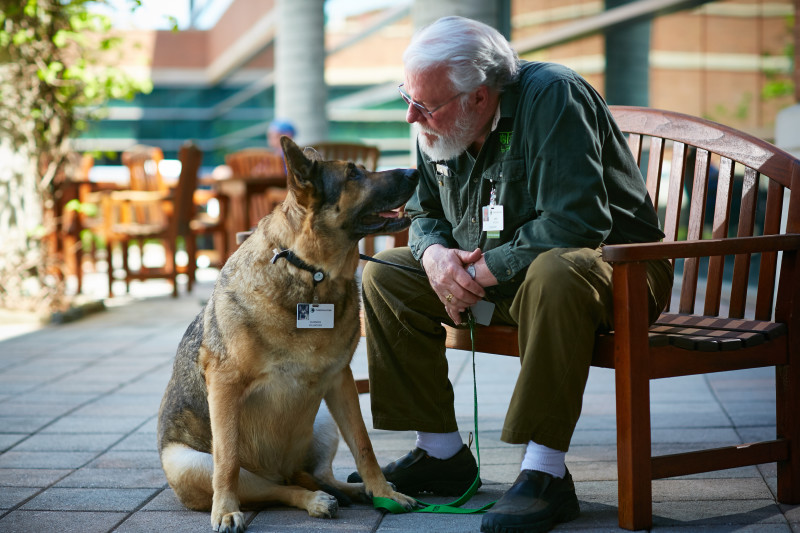 “Our connection to the Graham Cancer Center led me to the best treatment for my lung cancer," said Andy Spedden, who with his Paws for People therapy dog, Guinness, were familiar faces around the Graham Cancer Center before Andy was diagnosed. "Guinness and I knew about the good work they do here. I thank God for this place,” he said, "and now we brag about it to everyone who will listen."