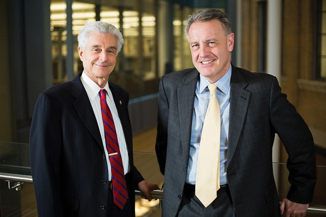 Dario C. Altieri, M.D., president and CEO of The Wistar Institute and director of the Wistar Institute Cancer Center (right) and Nicholas J. Petrelli, M.D., Bank of America endowed medical director of the Helen F. Graham Cancer Center & Research Institute.