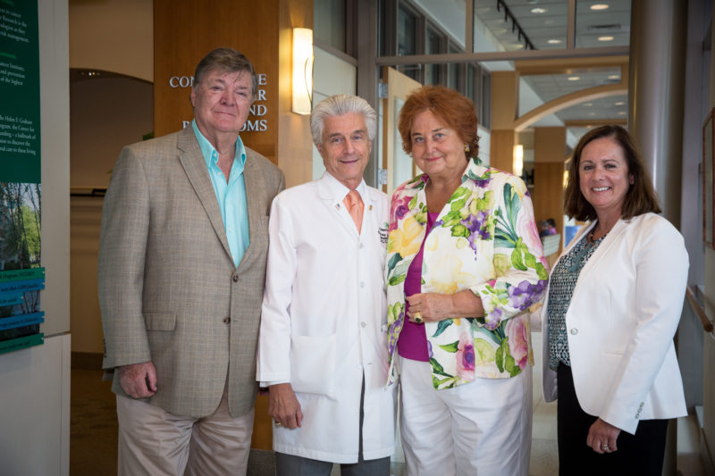 “The Copelands have a way of identifying a need and taking the solution to the next level,” said Nicholas J. Petrelli, M.D., Bank of America endowed medical director of the Graham Cancer Center, here with the Copelands and Dr. Nevin.