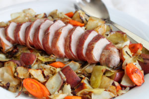 Prosciutto wrapped pork tenderloin with roasted vegetables ...