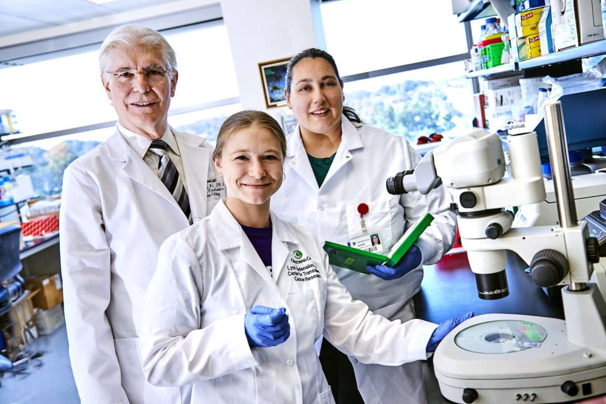 At the Center for Translational Cancer Research lab, Bruce Boman, M.D., Ph.D., Cancer Research Manager Lynn Opdenaker, Ph.D., and Research Scientist Shirin Modarai, Ph.D.